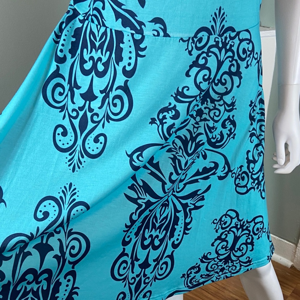 3/$12 Fensace Blue Filigree Damask Skater Dress Tank Midi Sundress XL XLarge - Picture 7 of 12